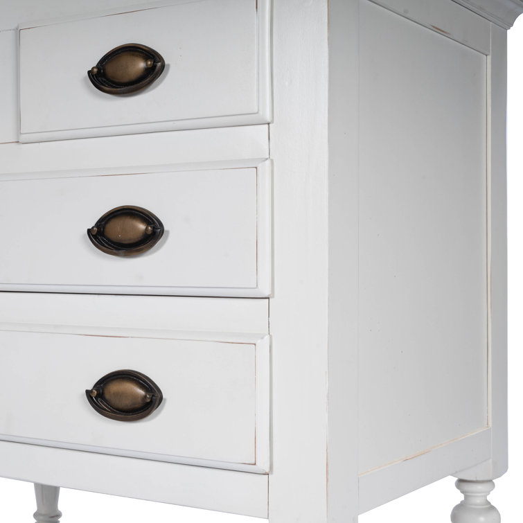 Off-White Solid and Manufactured Wood 4-Drawer Chest with Antique Bronze Hardware
