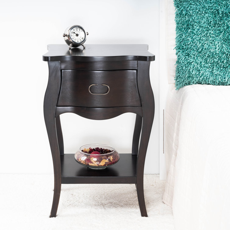 Rochelle Curvy Mahogany Veneer Nightstand with Shelf