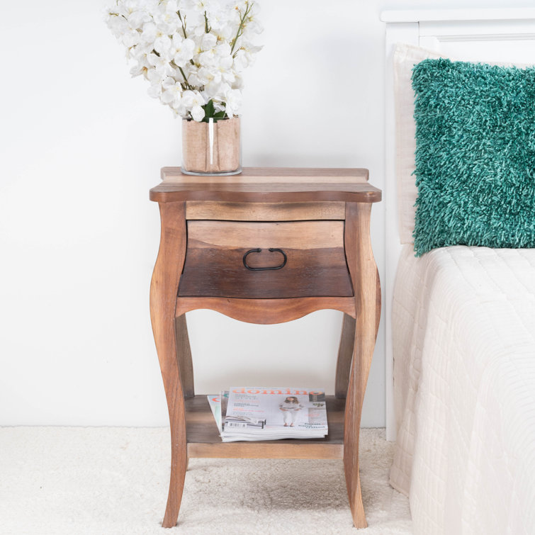 Esmerelda Mahogany Veneer Curvy 1-Drawer Nightstand with Shelf