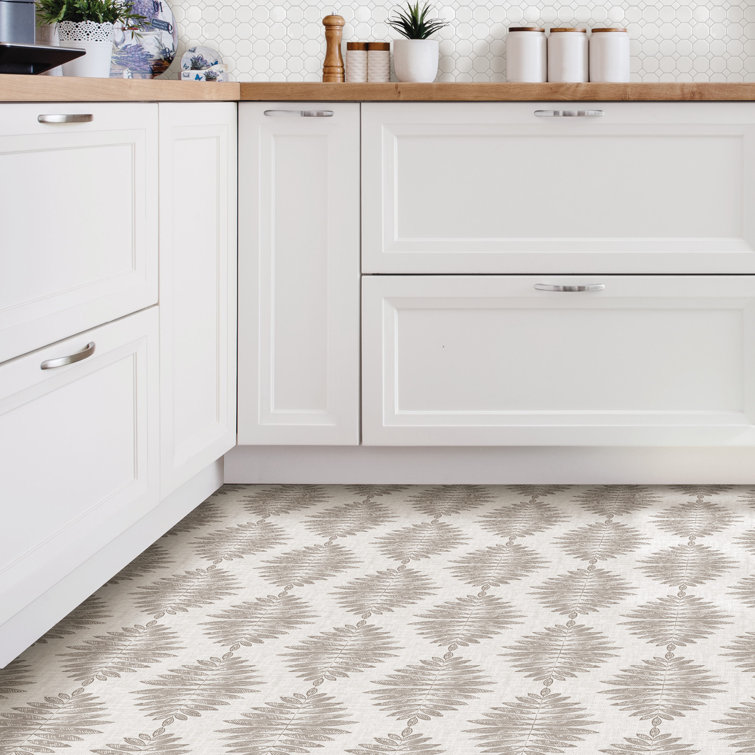Light Brown Leaf Pattern Peel and Stick Vinyl Floor Tiles