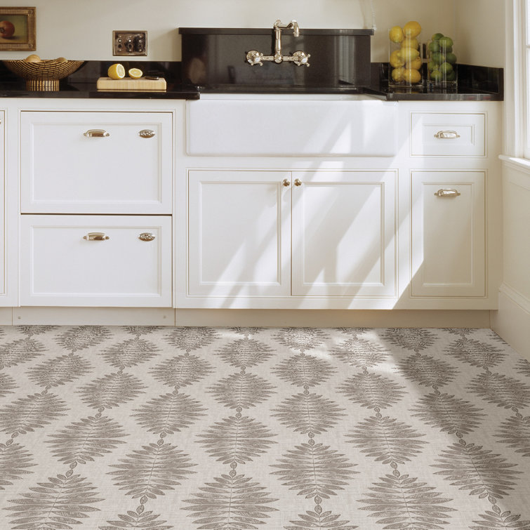 Light Brown Leaf Pattern Peel and Stick Vinyl Floor Tiles