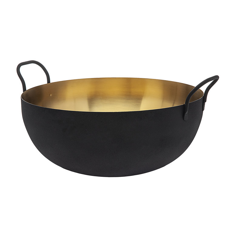 Encalmo Black and Gold Glass Salad Serving Bowl