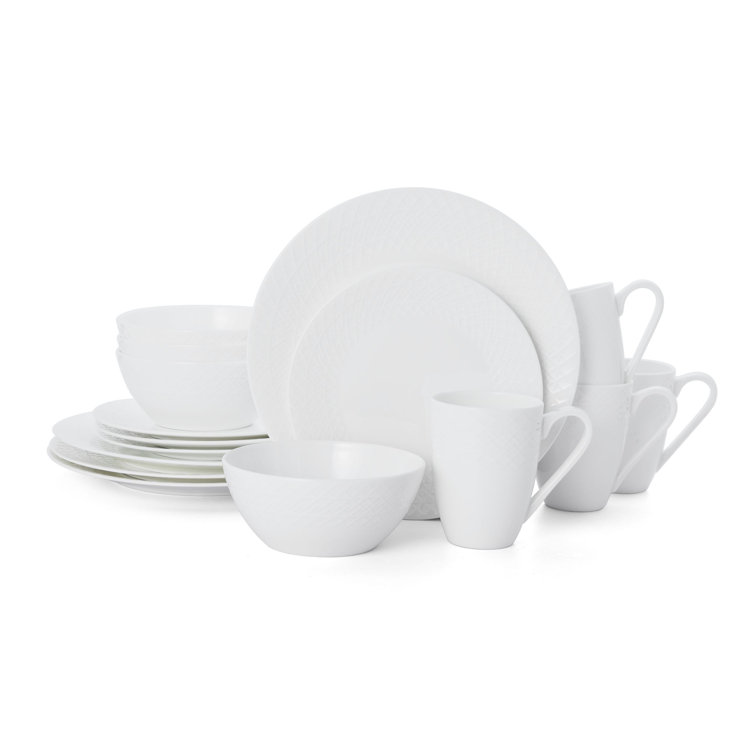 White Porcelain Round Dinnerware Set, Service for 4