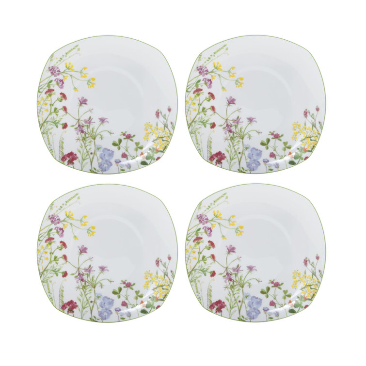 Wildflower Garden Square Floral Porcelain Dinnerware Set, Service for 4