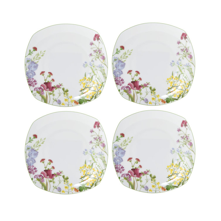 Wildflower Garden Square Floral Porcelain Dinnerware Set, Service for 4