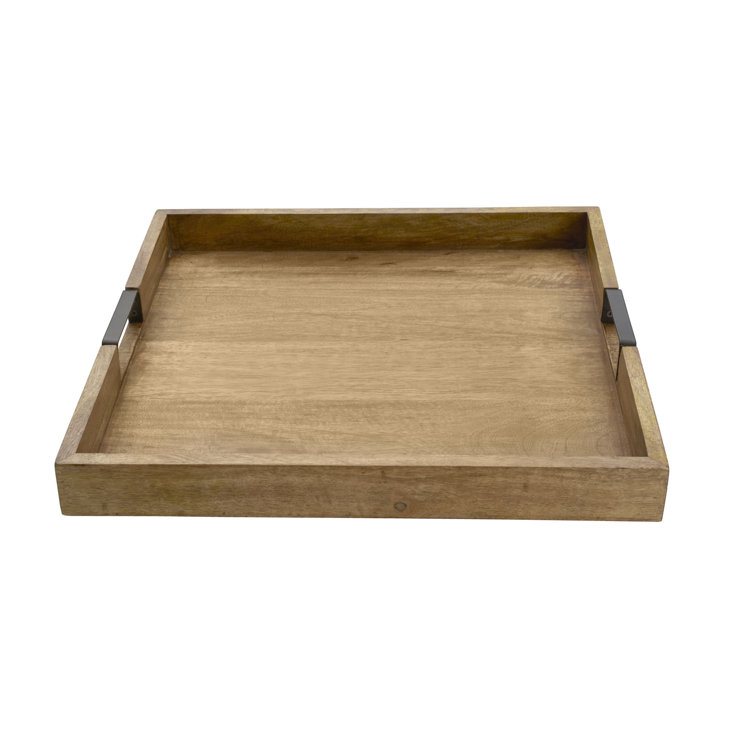 Mango Wood Square Lazy Susan with Wrought Iron Handles, 18-Inch