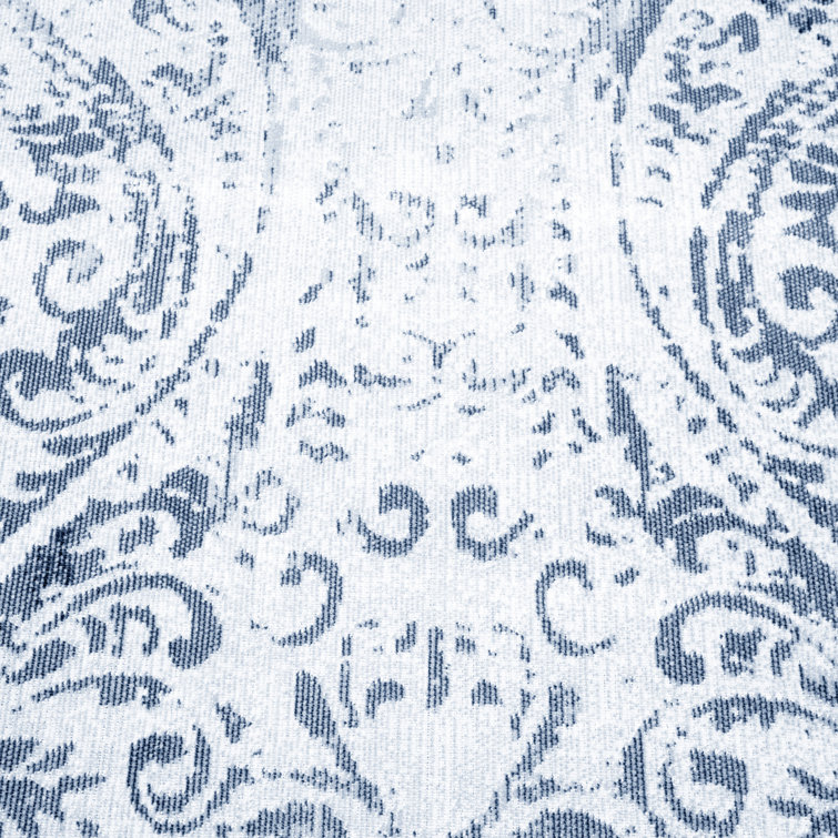 Ivory and Blue Medallion Synthetic Indoor/Outdoor Area Rug