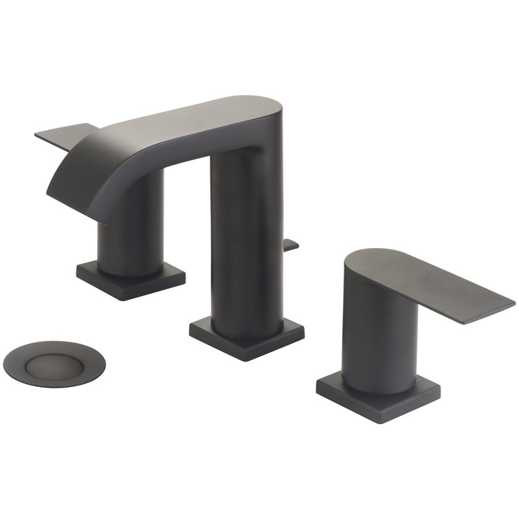 Matte Black Modern Widespread Bathroom Faucet with Drain Assembly