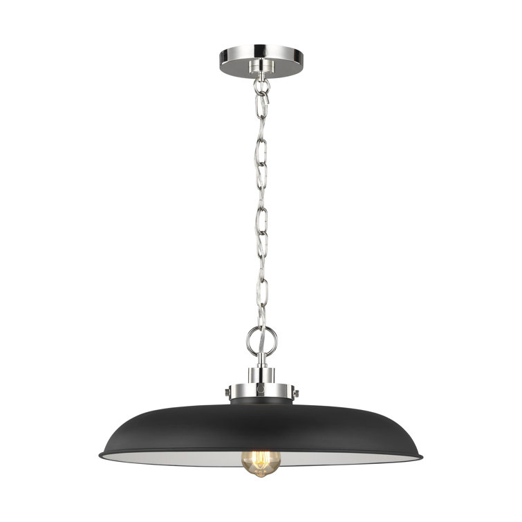 Midnight Black and Burnished Brass 20'' Dome Pendant Light