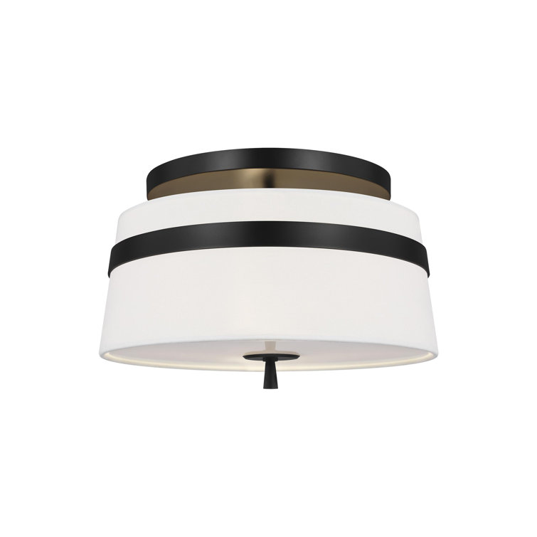 Aged Iron 3-Light Drum Semi-Flush Mount with White Shade