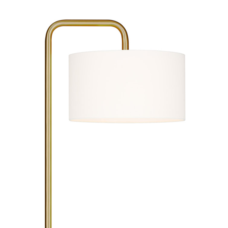Dean Burnished Brass Outdoor Floor Lamp with White Linen Shade