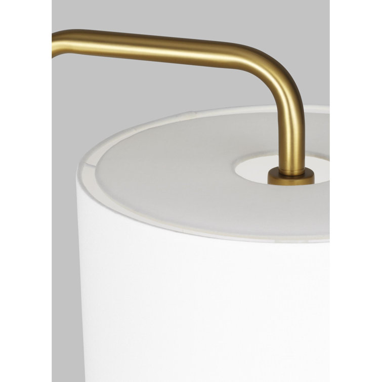 Dean Burnished Brass Outdoor Floor Lamp with White Linen Shade