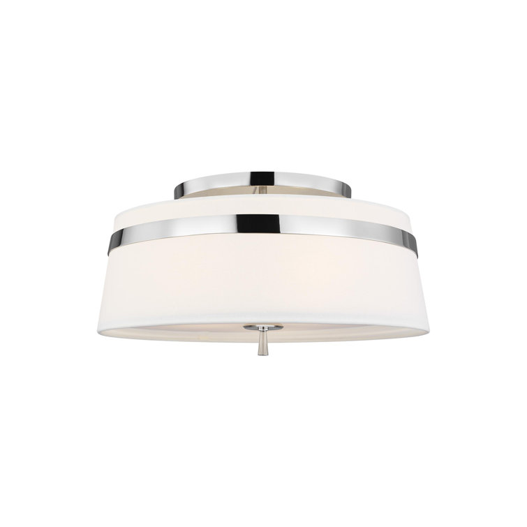 Transitional 19" Polished Nickel Drum Ceiling Light with White Linen Shade