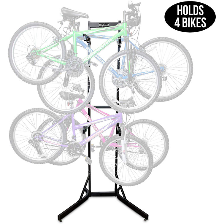 Black Steel Freestanding Adjustable 4-Bike Storage Rack