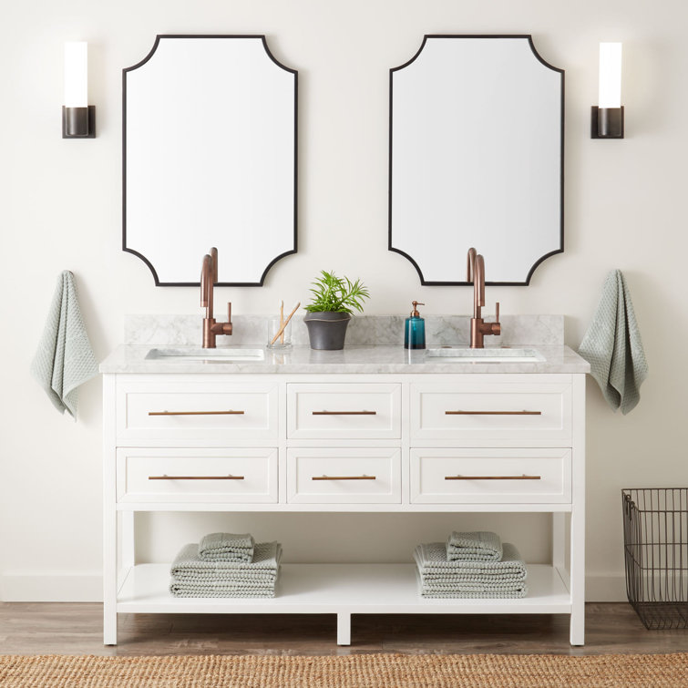 60" Black Mahogany Double Freestanding Bathroom Vanity with Arctic White Quartz Top