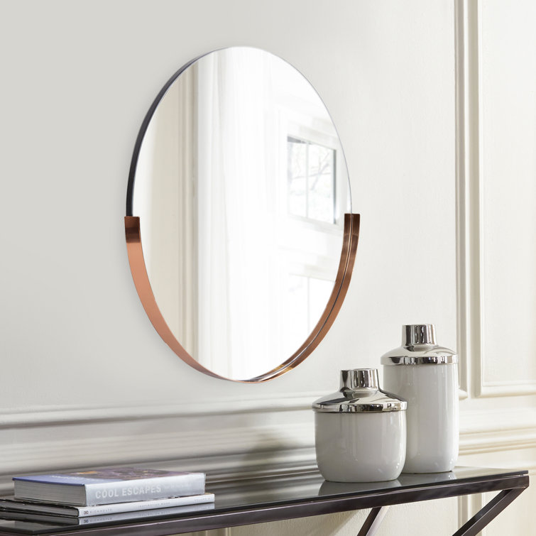 Dante 29.75'' Polished Rose Gold Round Wood Wall Mirror
