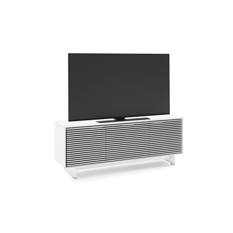 Satin White 66" Media Console with Powder Coated Steel Frame