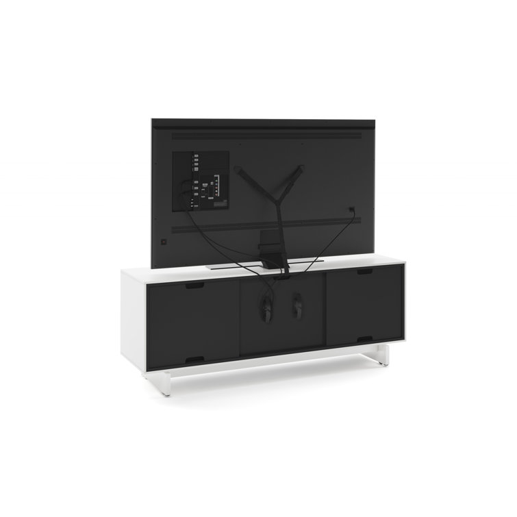 Satin White 66" Media Console with Powder Coated Steel Frame