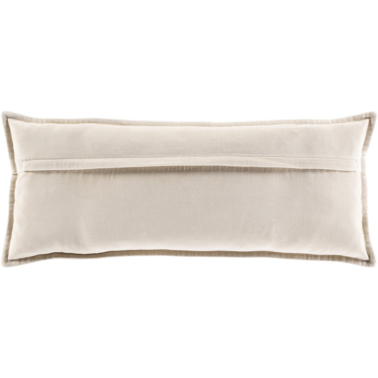 Light Beige Cotton Lumbar Throw Pillow with Flanged Sides