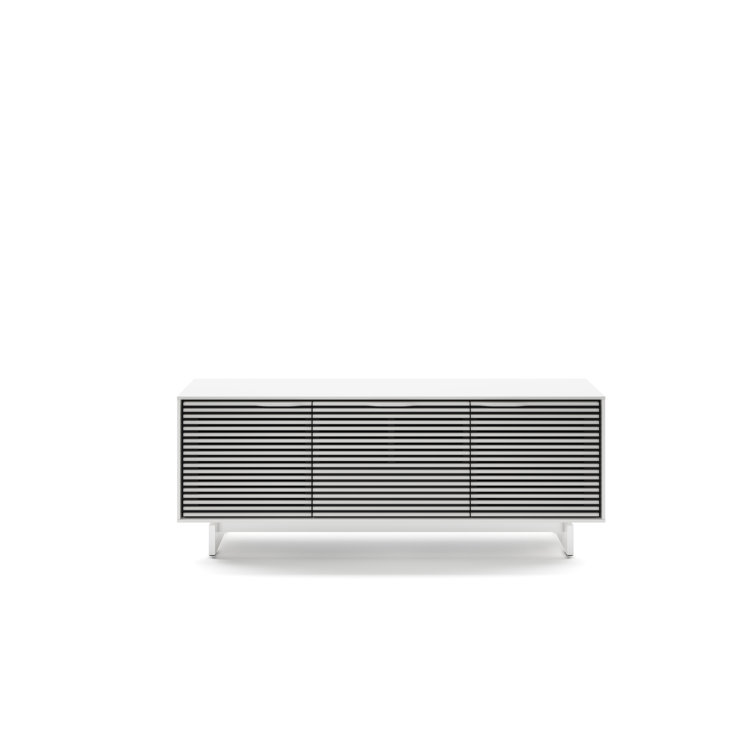 Satin White 66" Media Console with Powder Coated Steel Frame
