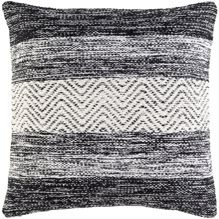 Beige and Black Striped Cotton Blend 20" Square Pillow