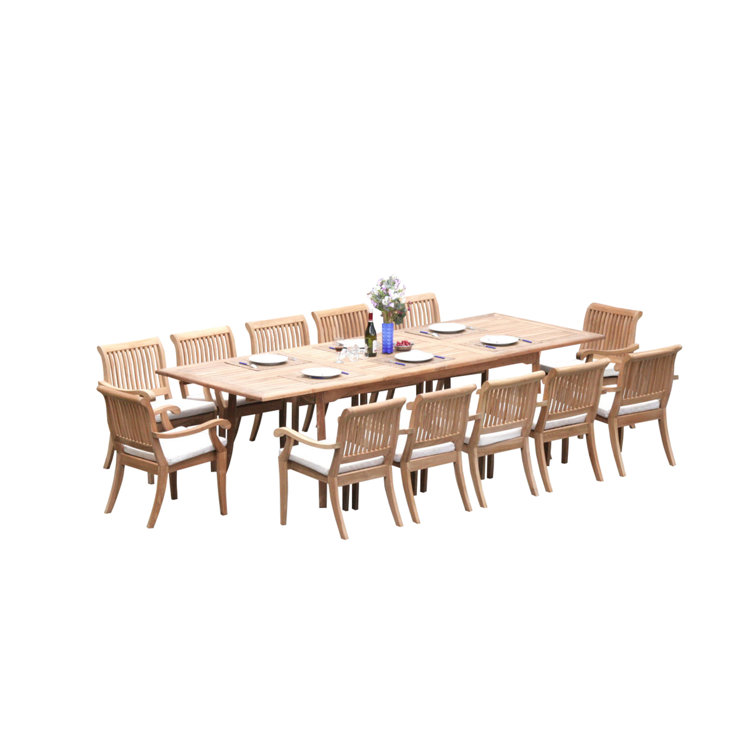 Large Teak Outdoor Dining Set with 12 Chairs