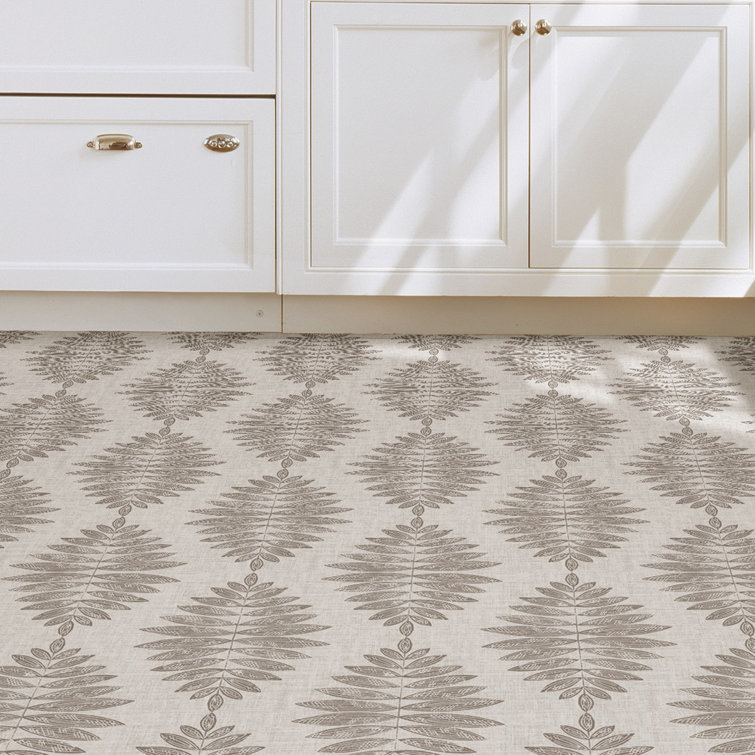 Light Brown Leaf Pattern Peel and Stick Vinyl Floor Tiles