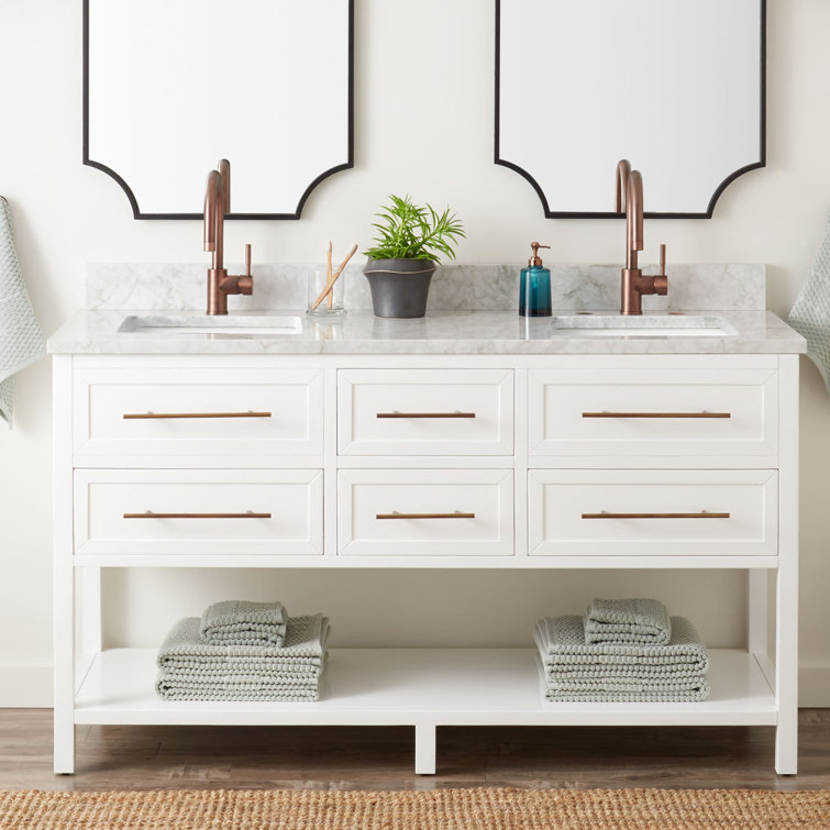 60" Black Mahogany Double Freestanding Bathroom Vanity with Arctic White Quartz Top