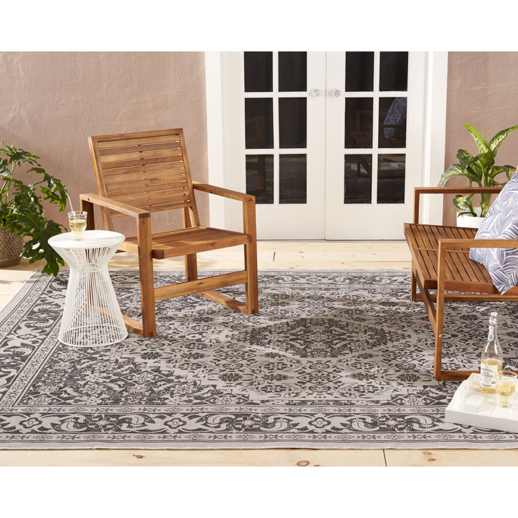 Dahlia Gray and Black Medallion Outdoor Area Rug