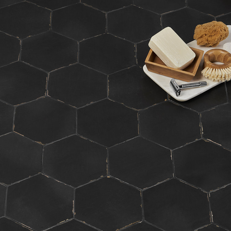 Alexandria Black Matte Porcelain Hexagon Floor and Wall Tile