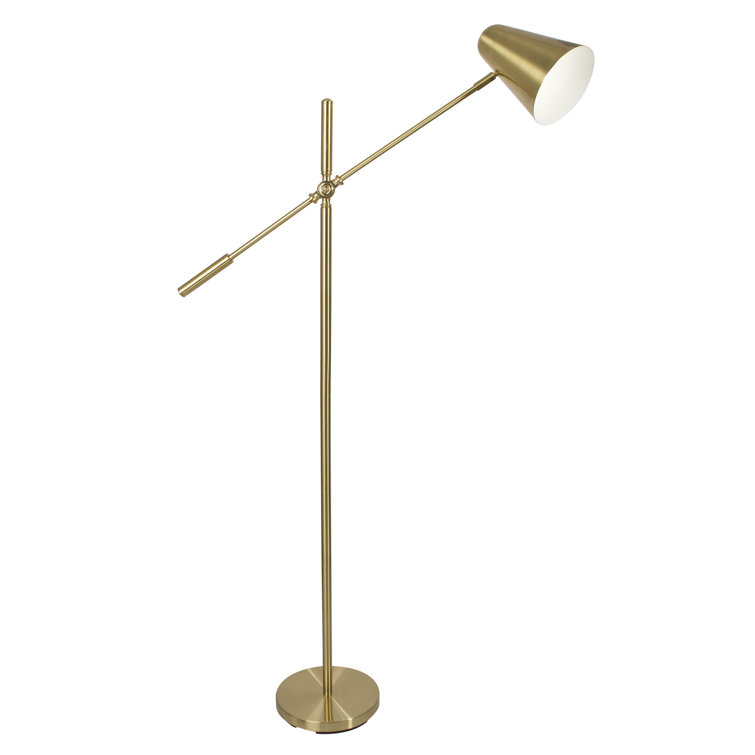 Satin Brass 55.5" Adjustable LED Floor Lamp with White Shade