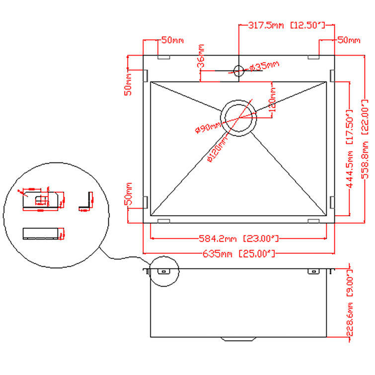Brushed Stainless Steel Single Bowl Kitchen Sink with Faucet Kit