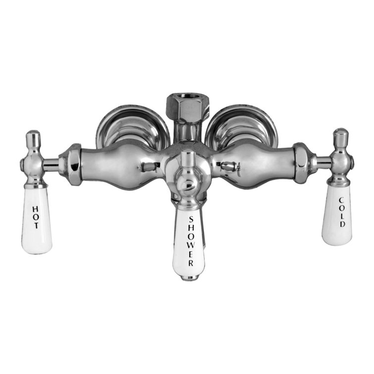 Polished Chrome Wall Mounted Clawfoot Tub Faucet with Porcelain Handles