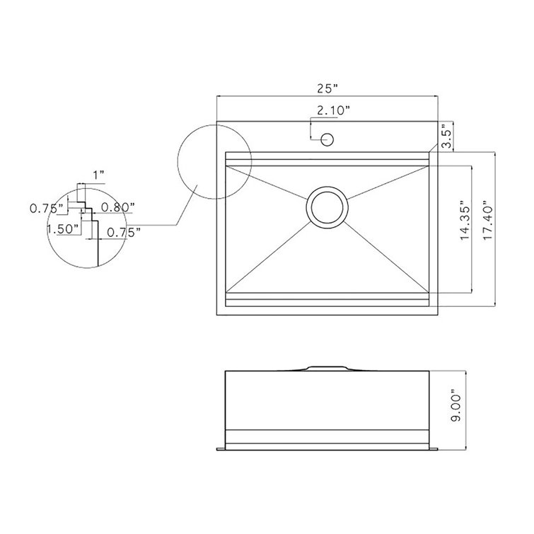 25" L x 22" W Drop-In Kitchen Sink with Faucet