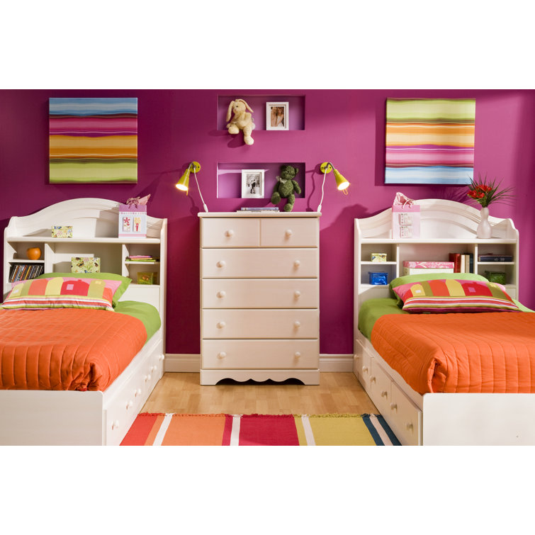 White Wash Full Size Wood Frame Captain's Bed with Storage Drawers