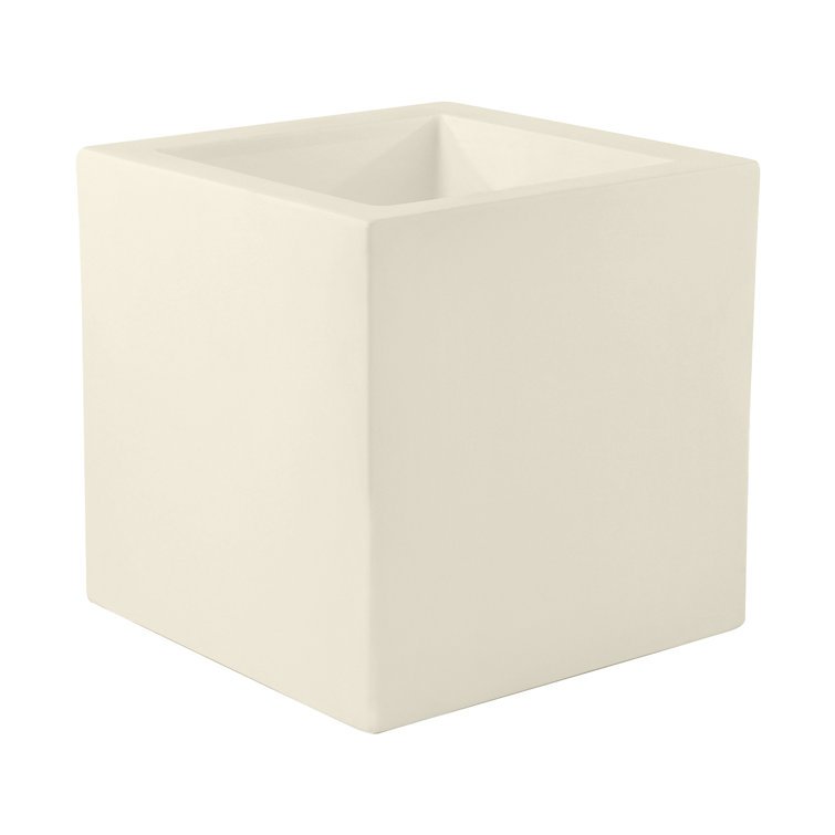 Ecru Matte Polyethylene Resin Cube Planter for Indoor/Outdoor Use
