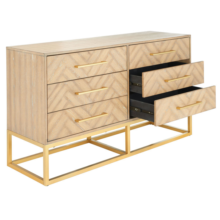 Estelle Rustic Oak 60" Double Dresser with Brass Accents