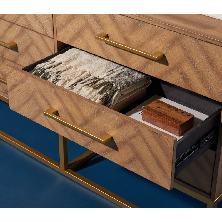 Estelle Rustic Oak 60" Double Dresser with Brass Accents