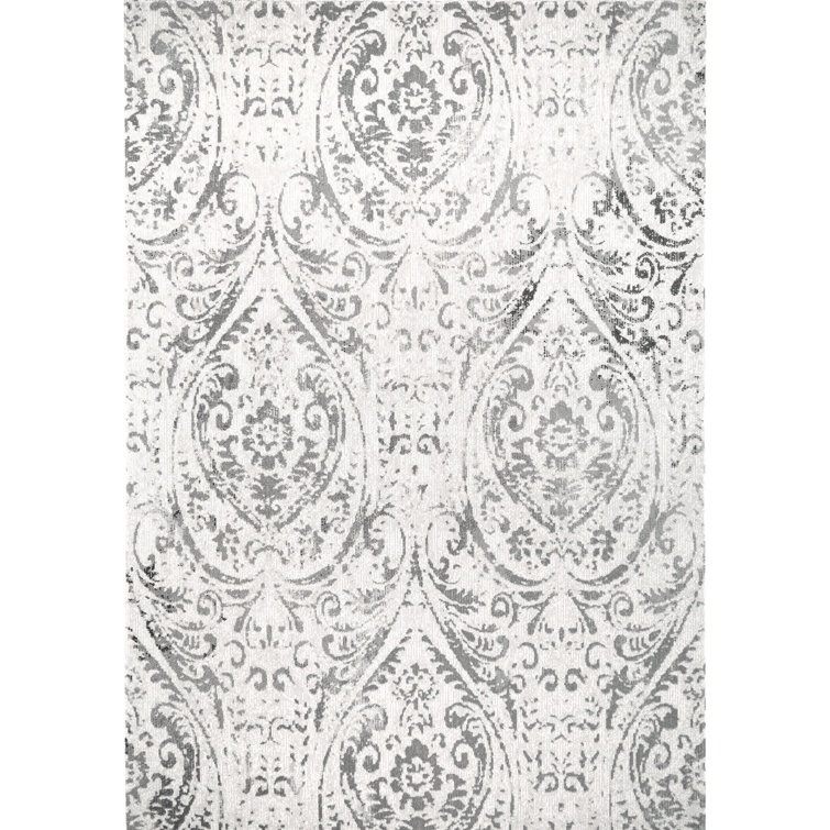 Ivory and Grey Paisley Indoor/Outdoor Area Rug