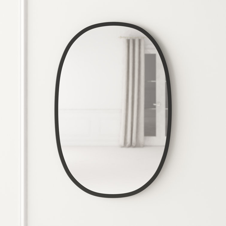 Modern Industrial Hub Oval Wall Mirror with Black Rubber Rim