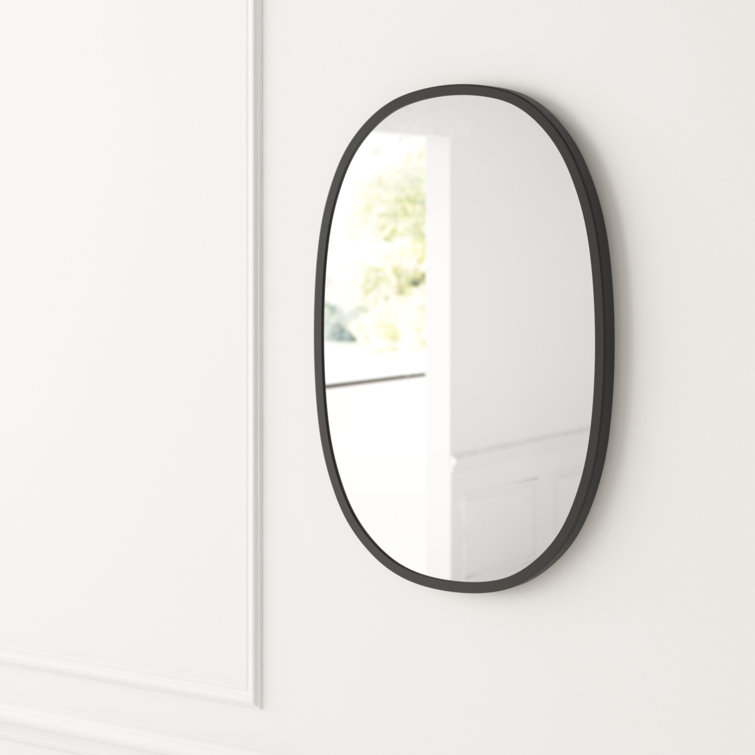 Modern Industrial Hub Oval Wall Mirror with Black Rubber Rim