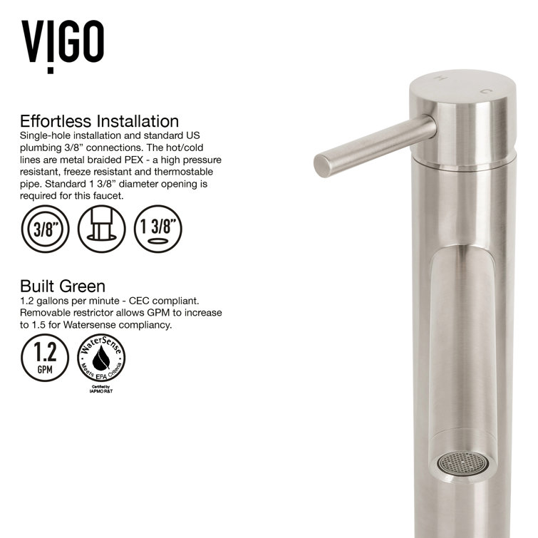 Brushed Nickel 12 3/4" Brass Single Hole Vessel Faucet