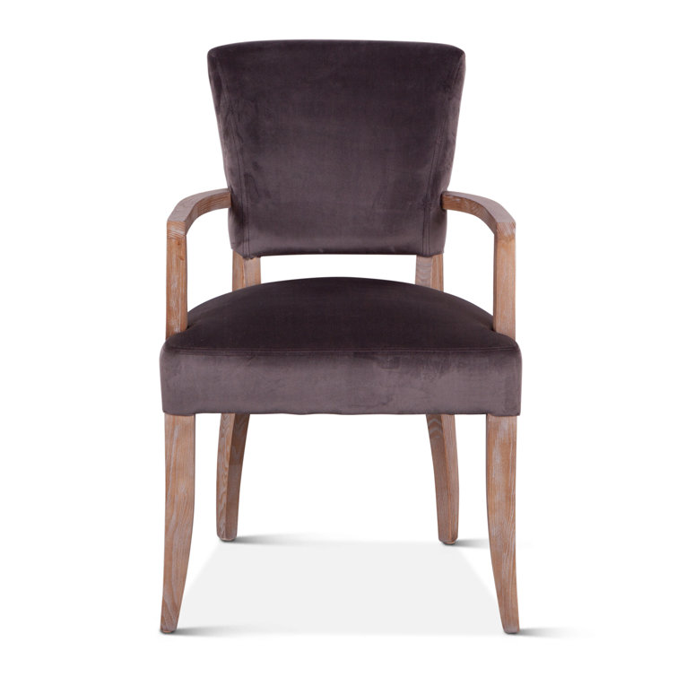Asphalt Gray Velvet Upholstered Arm Chair with Oak Frame