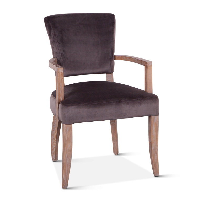 Asphalt Gray Velvet Upholstered Arm Chair with Oak Frame