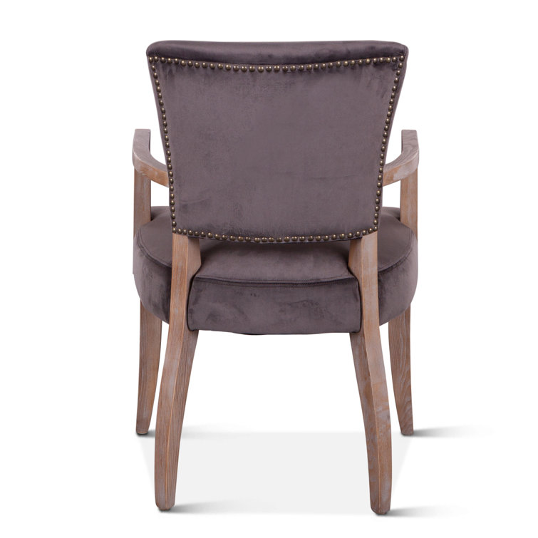 Asphalt Gray Velvet Upholstered Arm Chair with Oak Frame