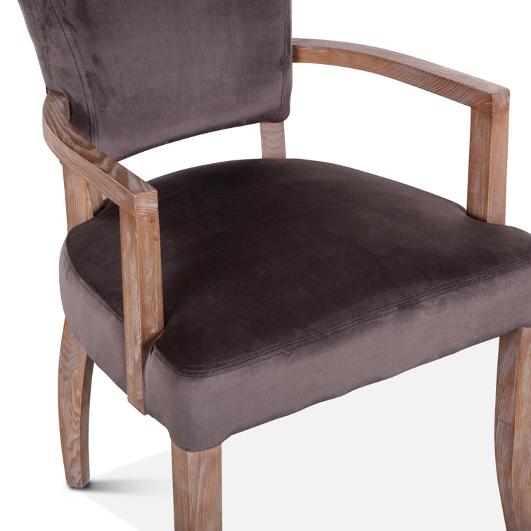 Asphalt Gray Velvet Upholstered Arm Chair with Oak Frame