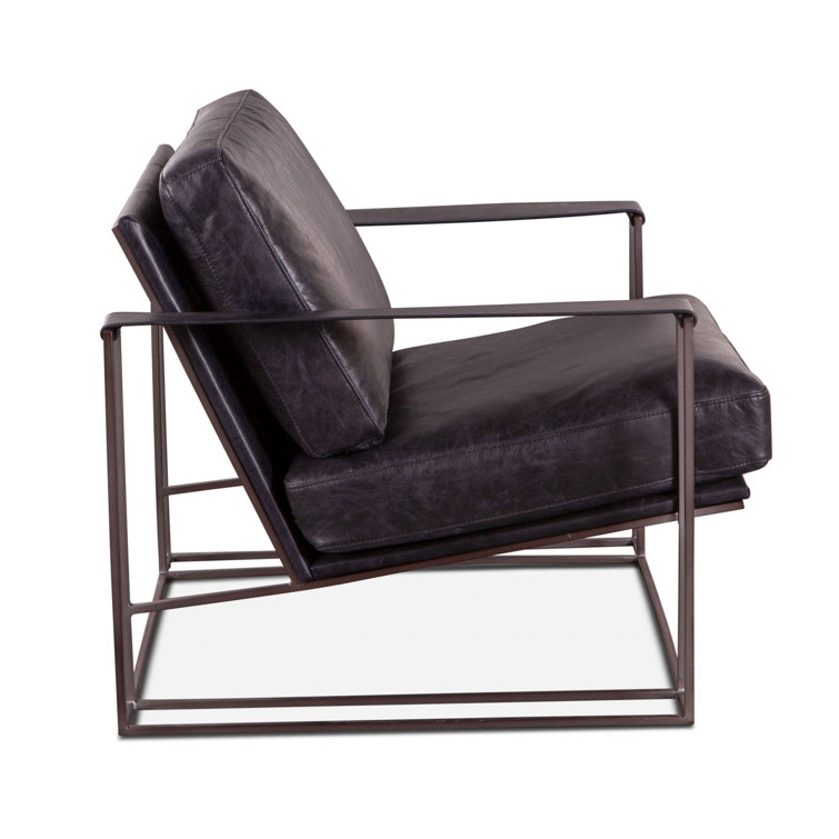 Portlando Black Leather and Metal Industrial Accent Chair