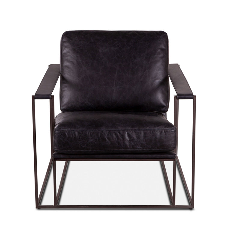 Portlando Black Leather and Metal Industrial Accent Chair