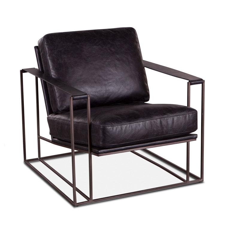 Portlando Black Leather and Metal Industrial Accent Chair
