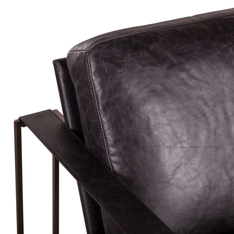 Portlando Black Leather and Metal Industrial Accent Chair